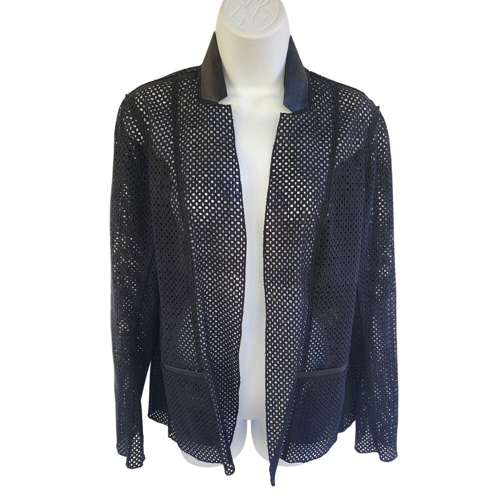 Elie Tahari Edition 1974 Capsule Collection Mesh Shacket sz S Lamb Leather Trim